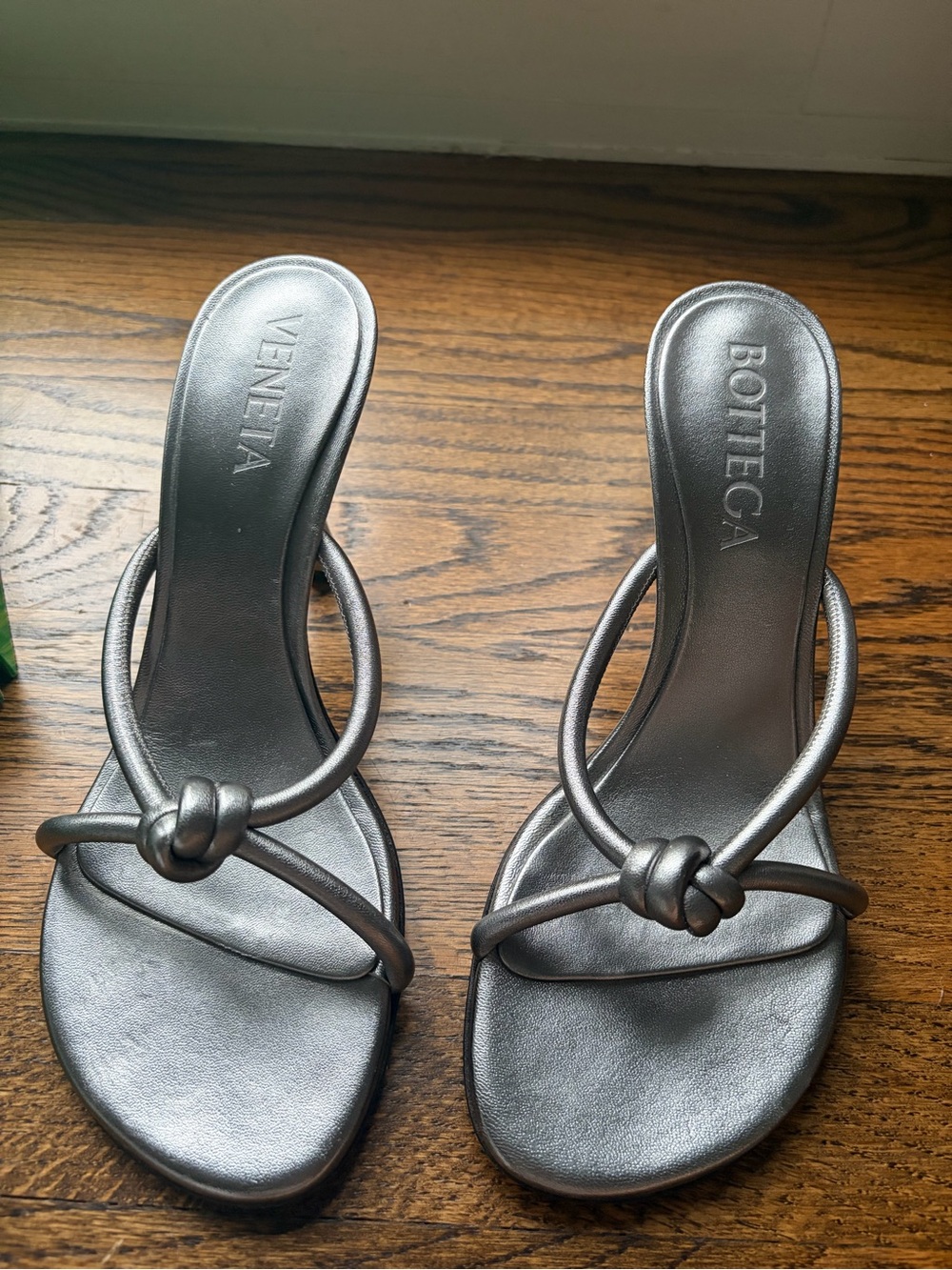 Bottega Veneta Metallic Silver Knotted Leather Slide Mules